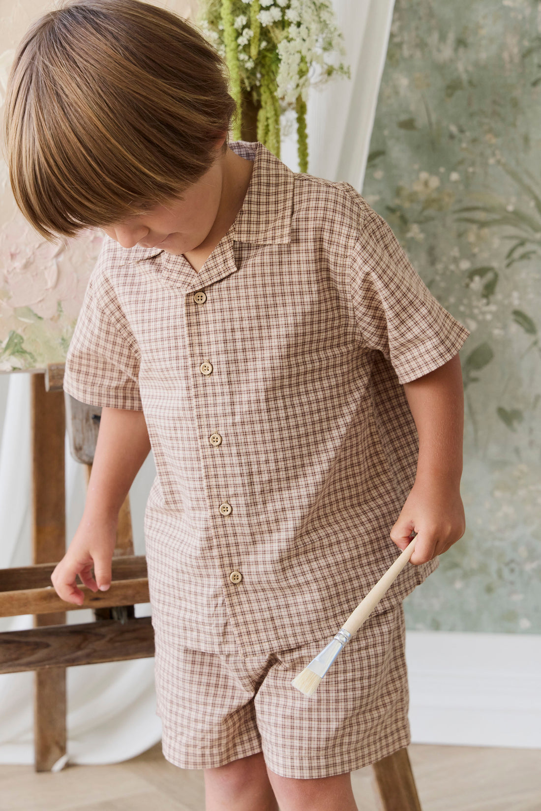 Organic Cotton Louis Short - Cabin Check Cocoa Childrens Shorts from Jamie Kay NZ