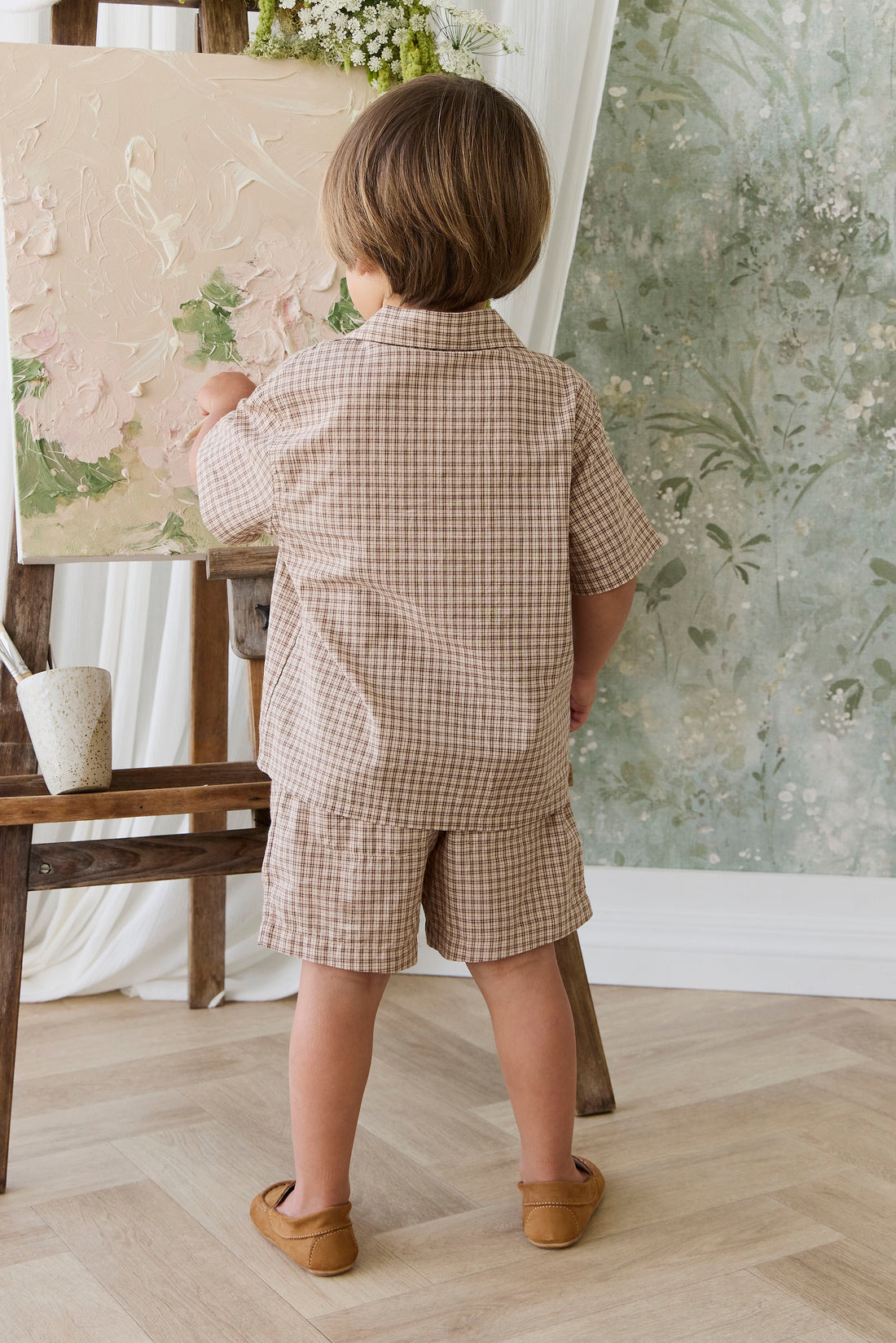 Organic Cotton Louis Short - Cabin Check Cocoa Childrens Shorts from Jamie Kay NZ