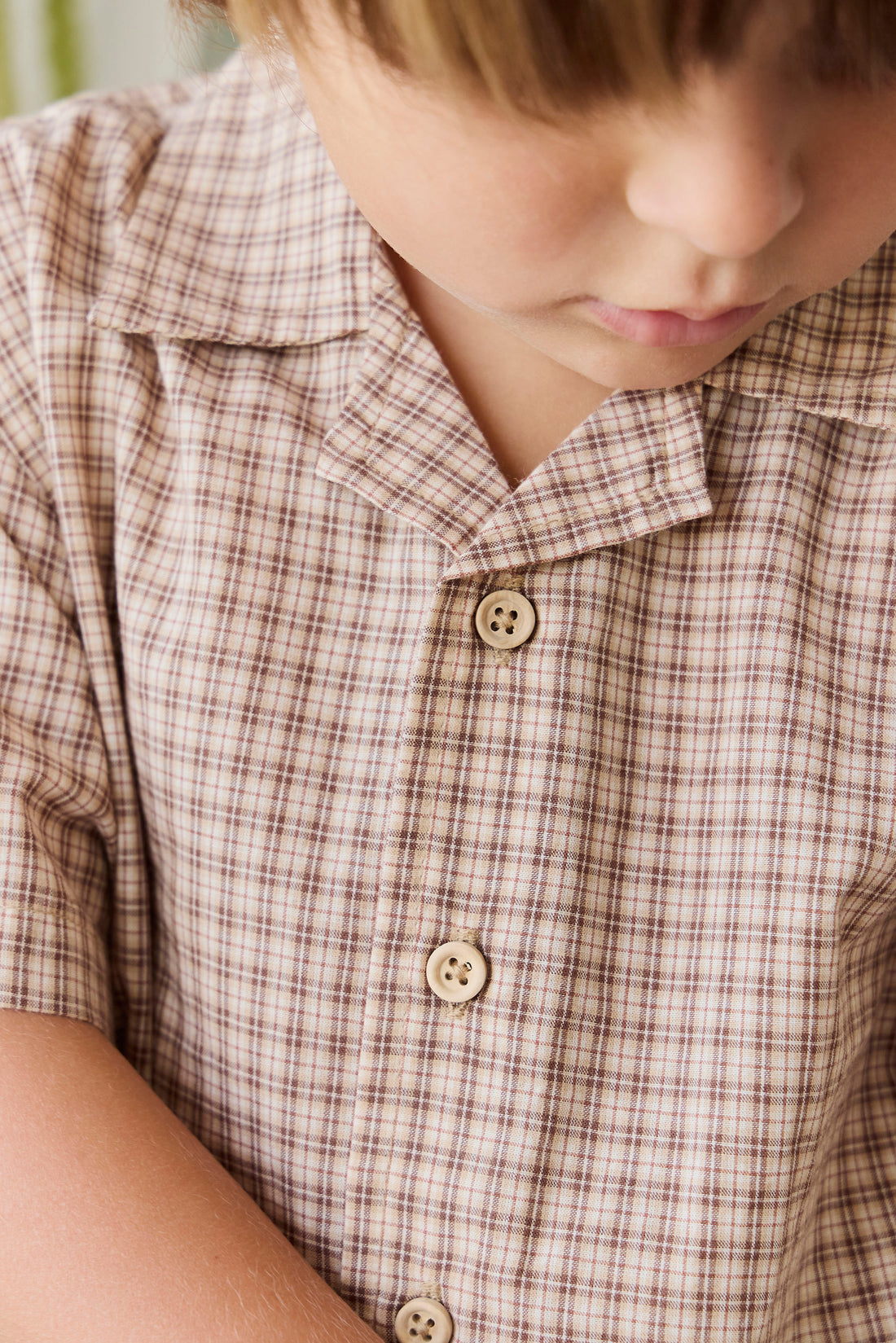 Organic Cotton Silas Shirt - Cabin Check Cocoa Childrens Top from Jamie Kay NZ