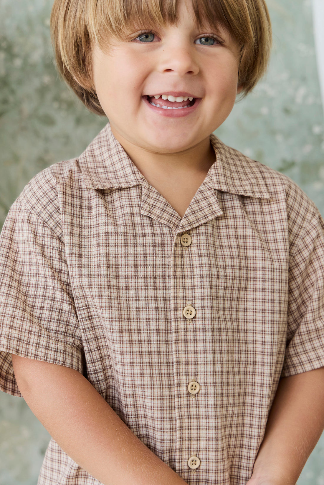 Organic Cotton Silas Shirt - Cabin Check Cocoa Childrens Top from Jamie Kay NZ