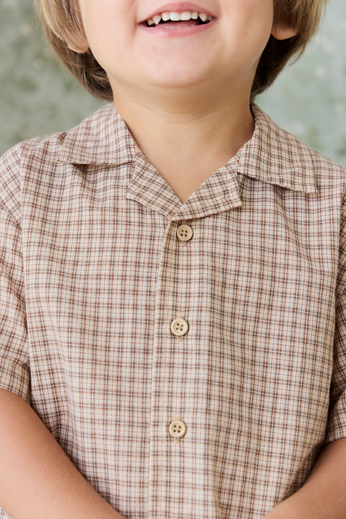 Organic Cotton Silas Shirt - Cabin Check Cocoa Childrens Top from Jamie Kay NZ