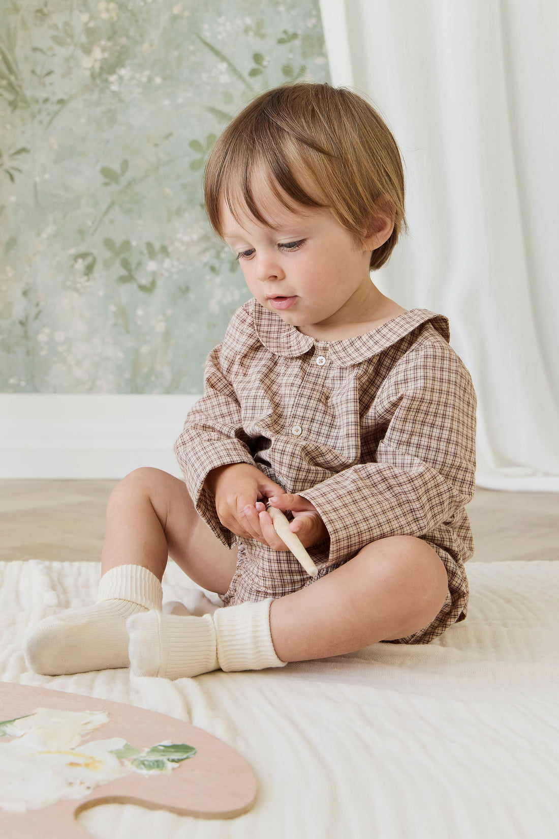 Organic Cotton Gabriel Bloomer - Cabin Check Cocoa Childrens Bloomer from Jamie Kay NZ