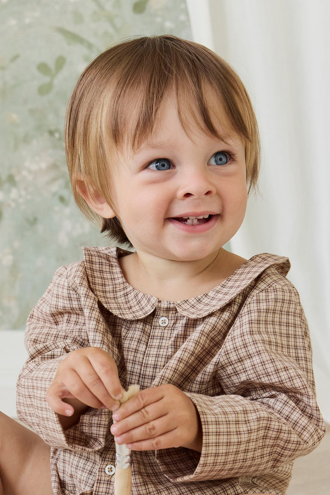 Organic Cotton Gabriel Top - Cabin Check Cocoa Childrens Top from Jamie Kay NZ