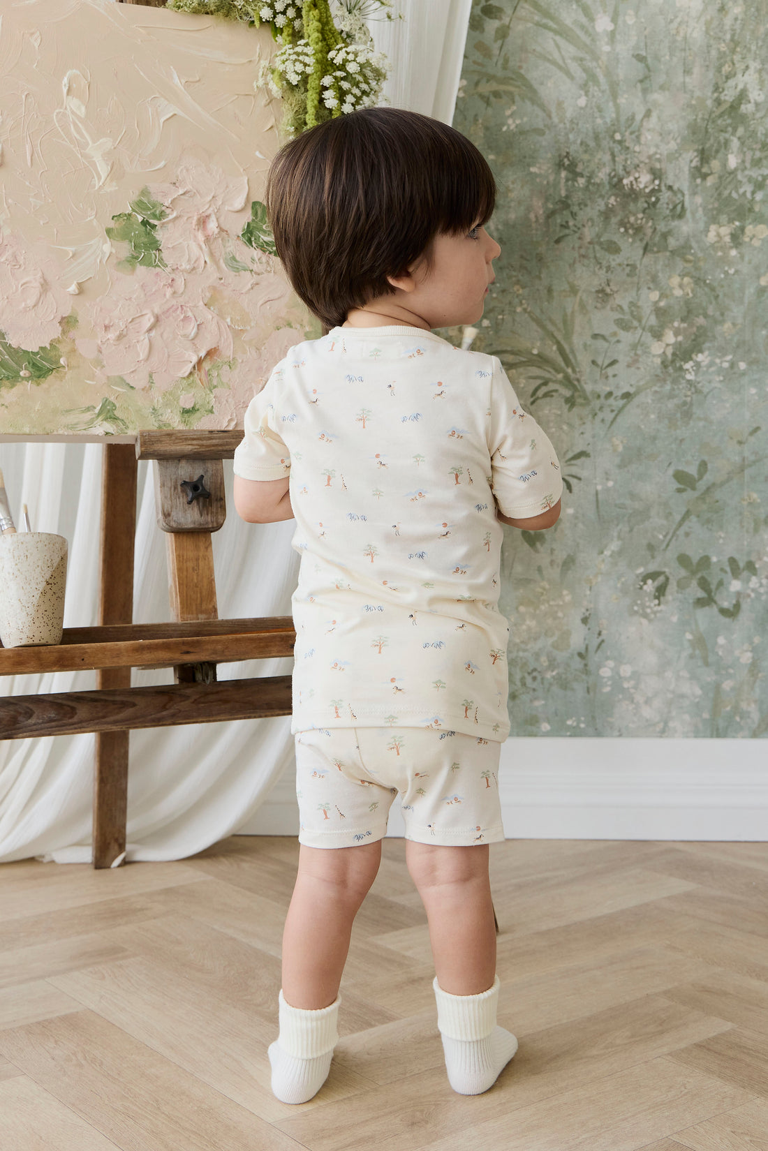 Organic Cotton Baker Short Sleeve Pyjama Set - Savannah Animals Tofu Childrens Pyjama from Jamie Kay NZ