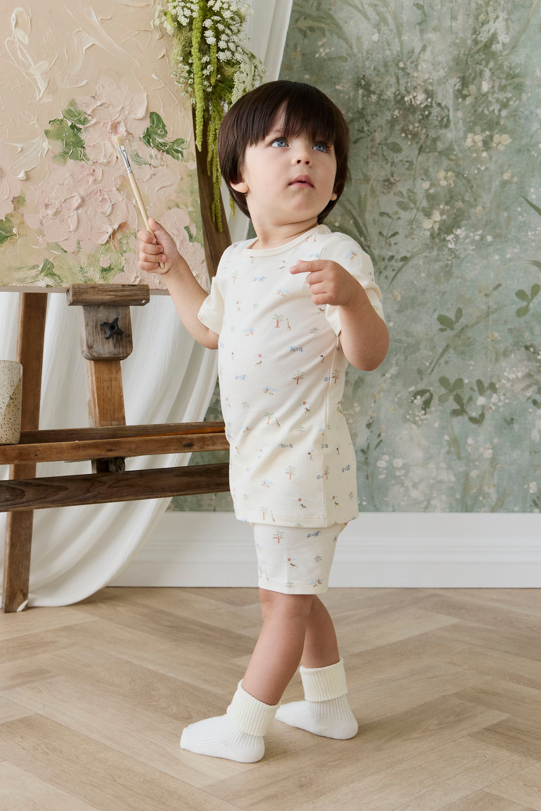 Organic Cotton Baker Short Sleeve Pyjama Set - Savannah Animals Tofu Childrens Pyjama from Jamie Kay NZ