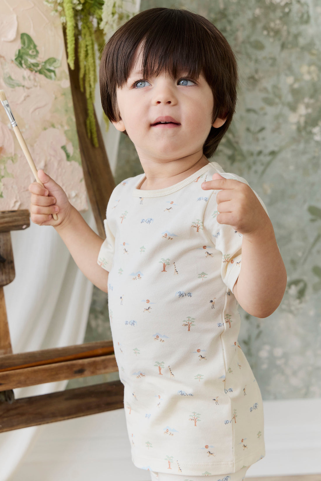 Organic Cotton Baker Short Sleeve Pyjama Set - Savannah Animals Tofu Childrens Pyjama from Jamie Kay NZ