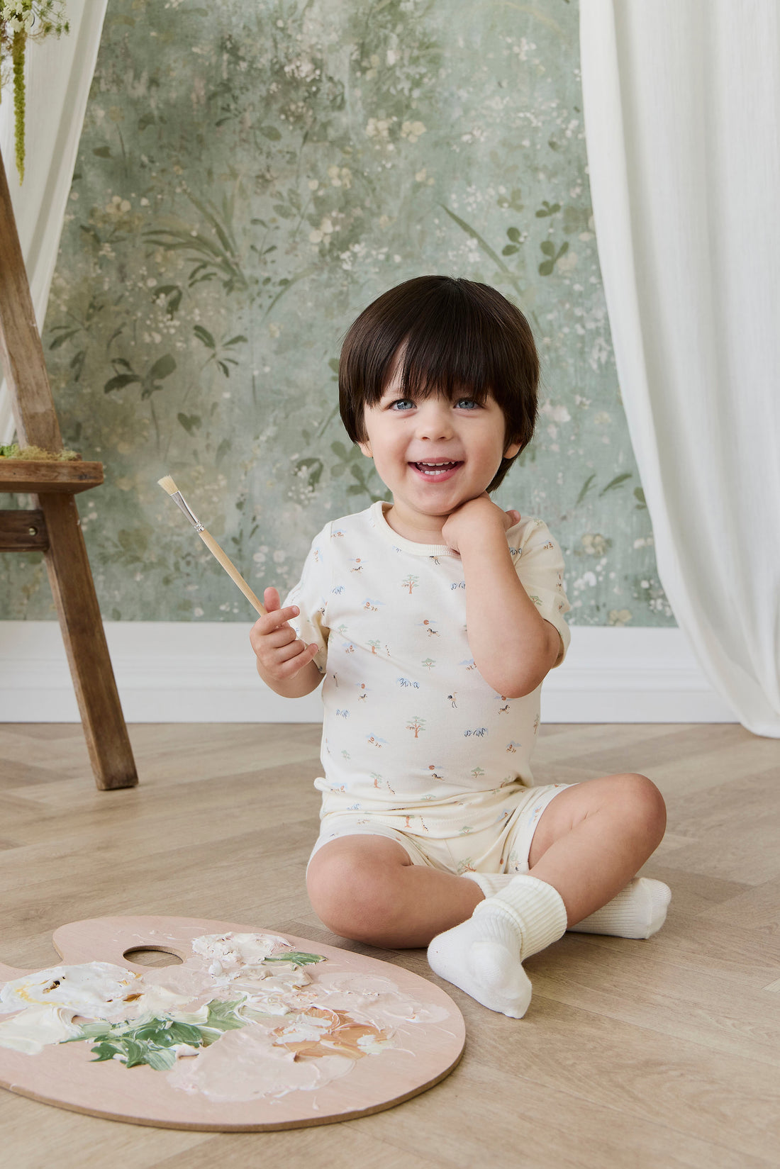 Organic Cotton Baker Short Sleeve Pyjama Set - Savannah Animals Tofu Childrens Pyjama from Jamie Kay NZ