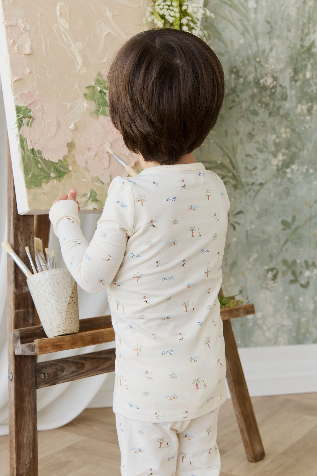 Organic Cotton Amory Long Sleeve Pyjama Set - Savannah Animals Tofu Childrens Pyjamas from Jamie Kay NZ