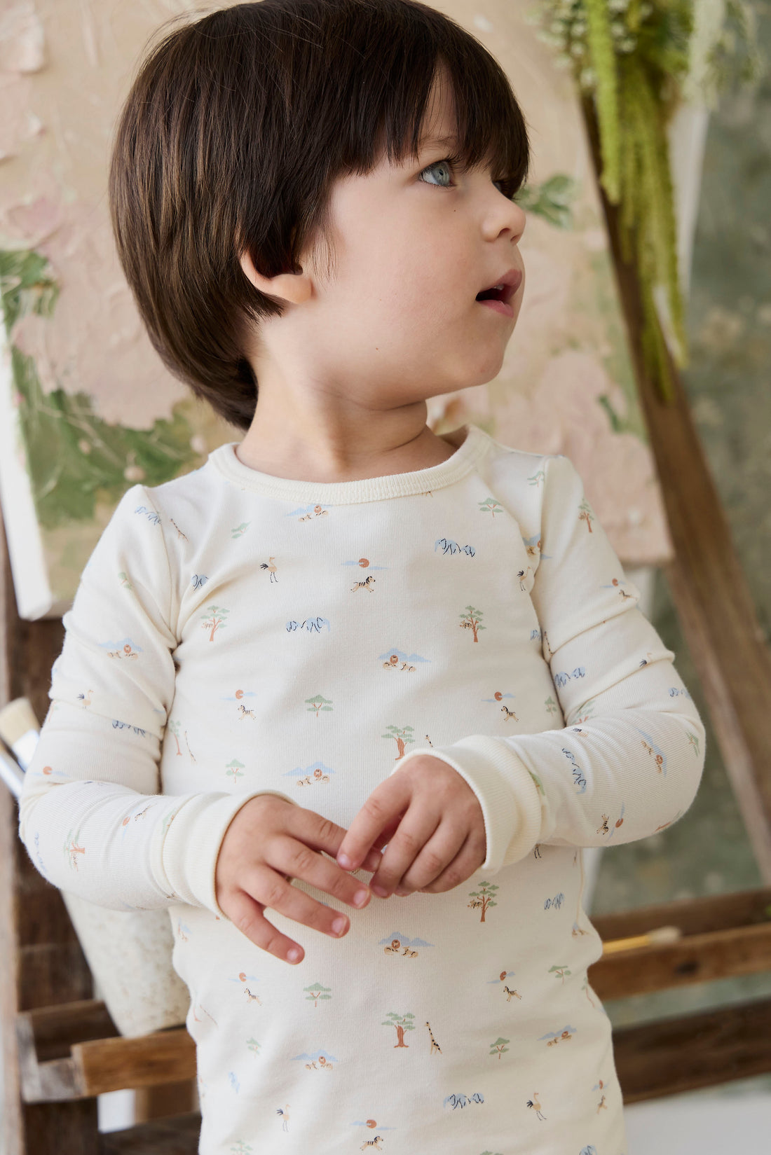 Organic Cotton Amory Long Sleeve Pyjama Set - Savannah Animals Tofu Childrens Pyjamas from Jamie Kay NZ