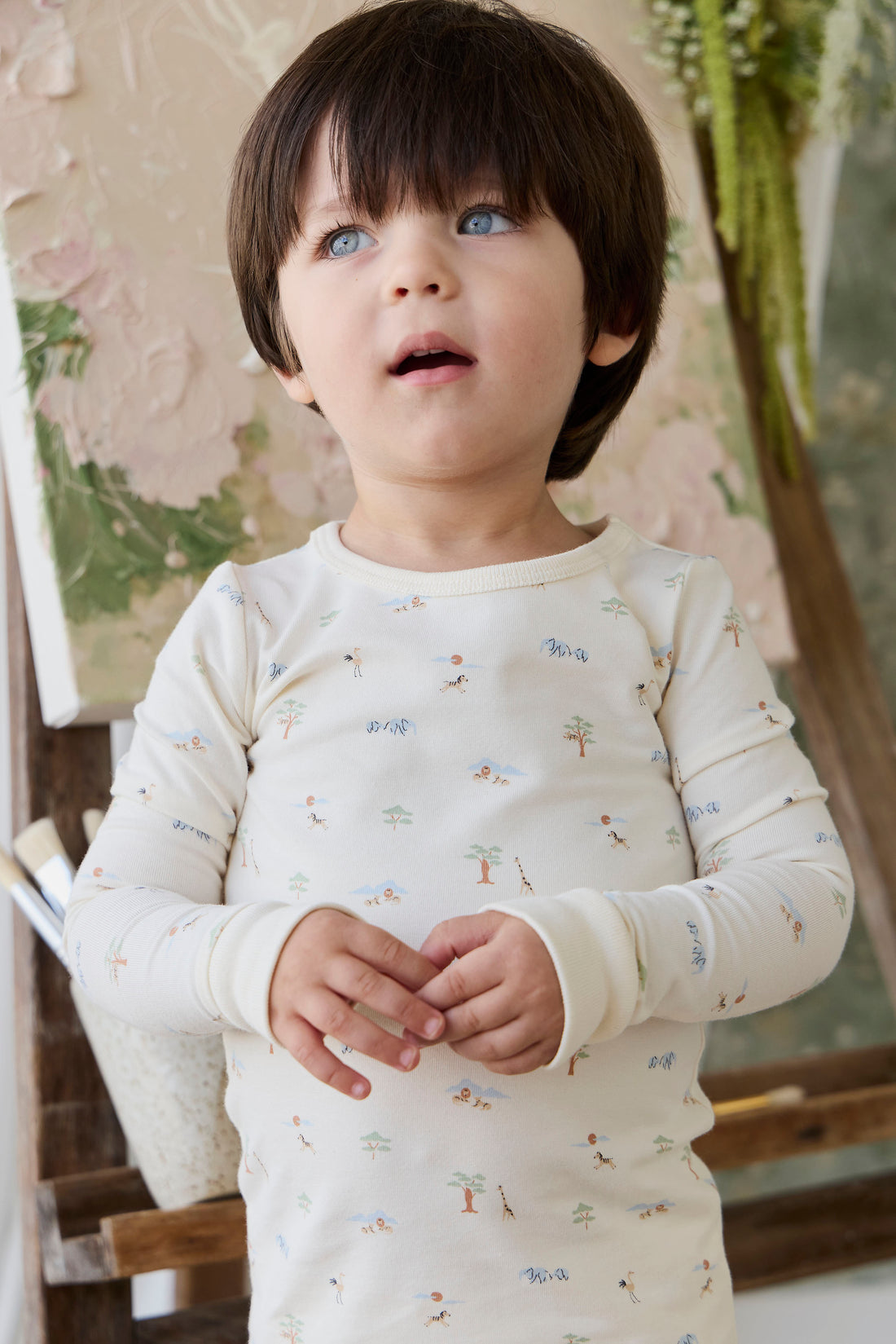 Organic Cotton Amory Long Sleeve Pyjama Set - Savannah Animals Tofu Childrens Pyjamas from Jamie Kay NZ