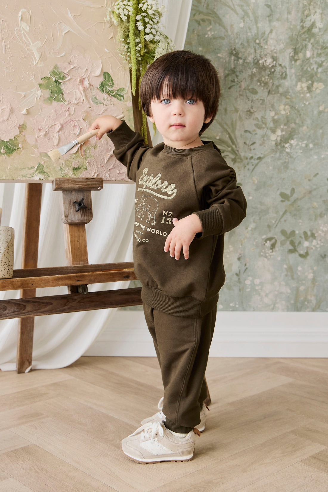 Organic Cotton Jalen Track Pant - Deep Olive Childrens Pant from Jamie Kay NZ