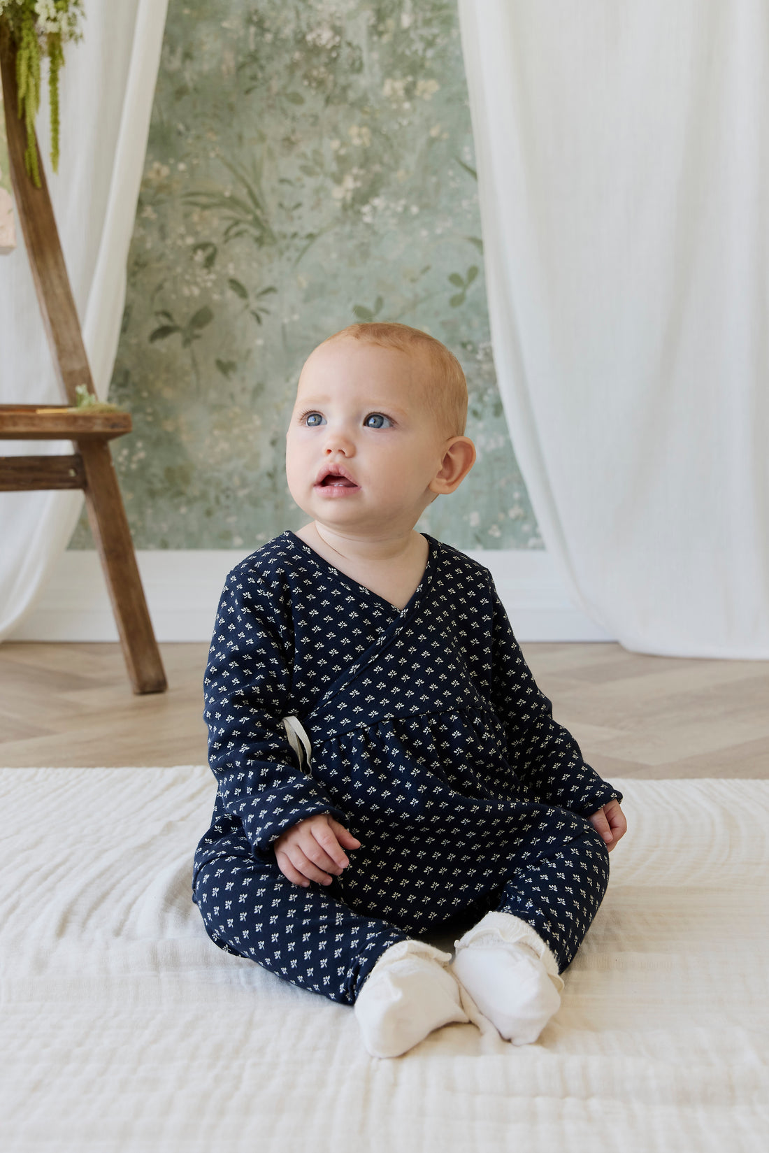 Organic Cotton Petal Wrap Top - Lisa Petite Indigo Childrens Top from Jamie Kay NZ
