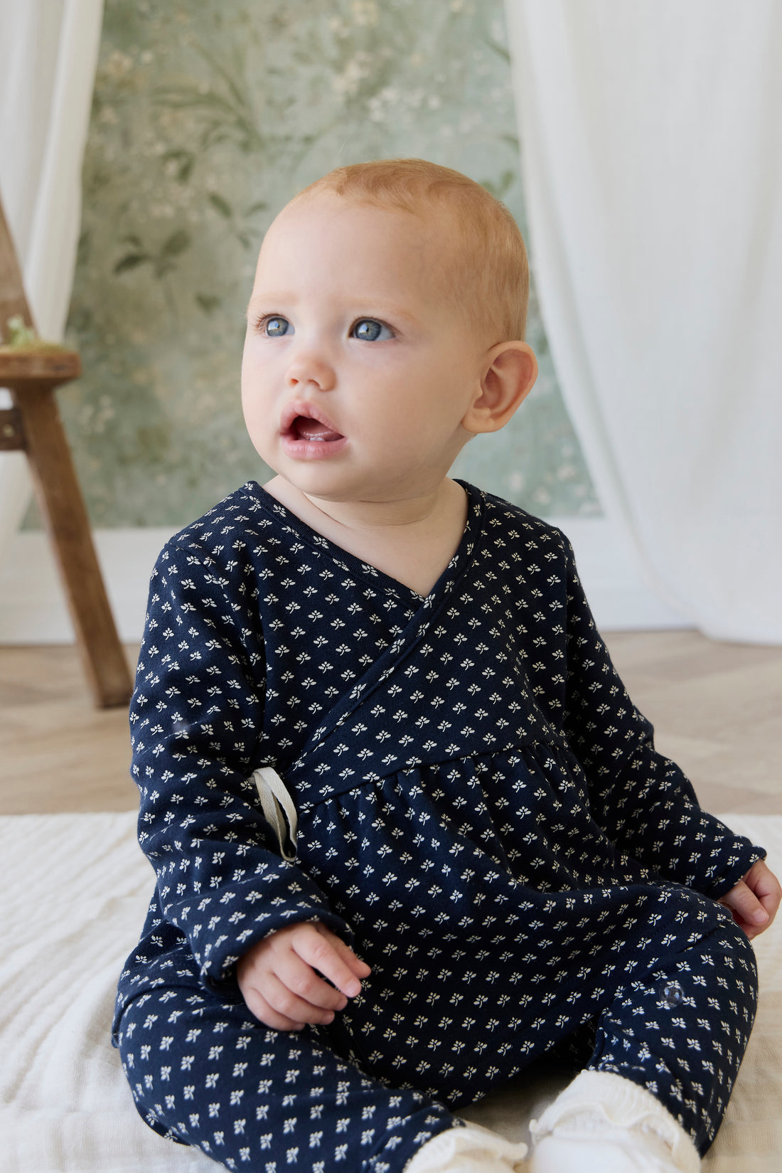 Organic Cotton Petal Wrap Top - Lisa Petite Indigo Childrens Top from Jamie Kay NZ