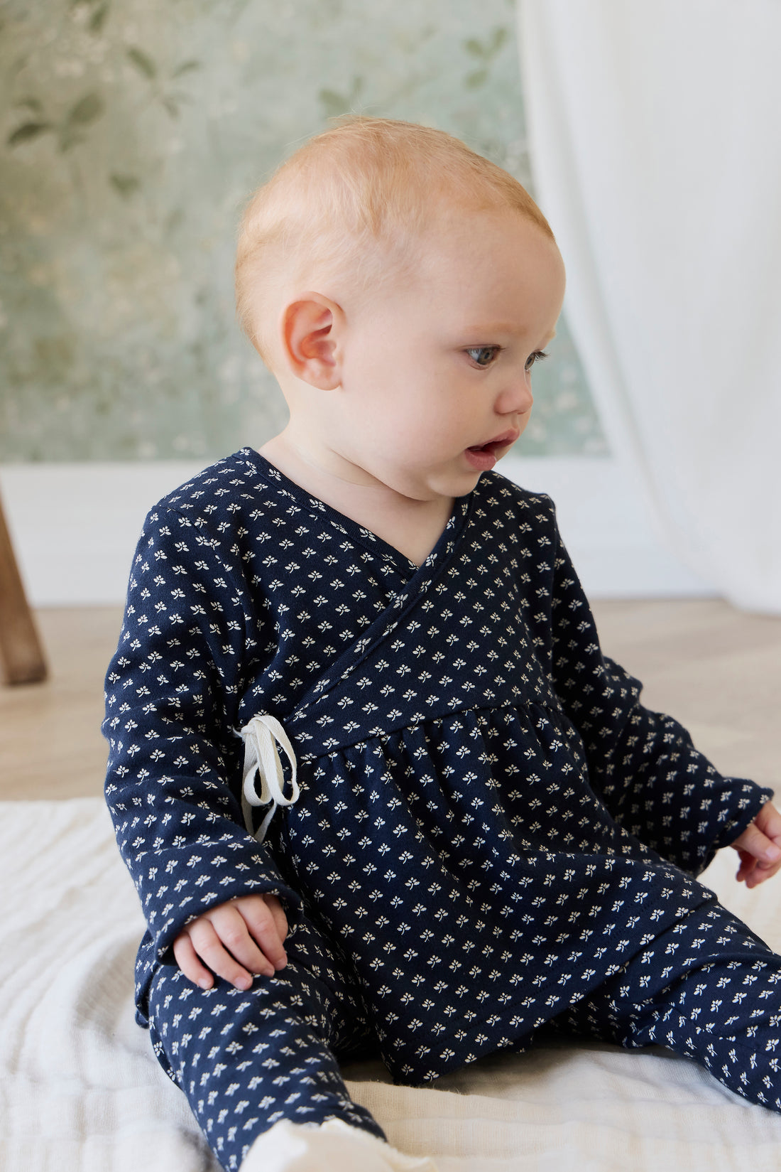 Organic Cotton Petal Wrap Top - Lisa Petite Indigo Childrens Top from Jamie Kay NZ