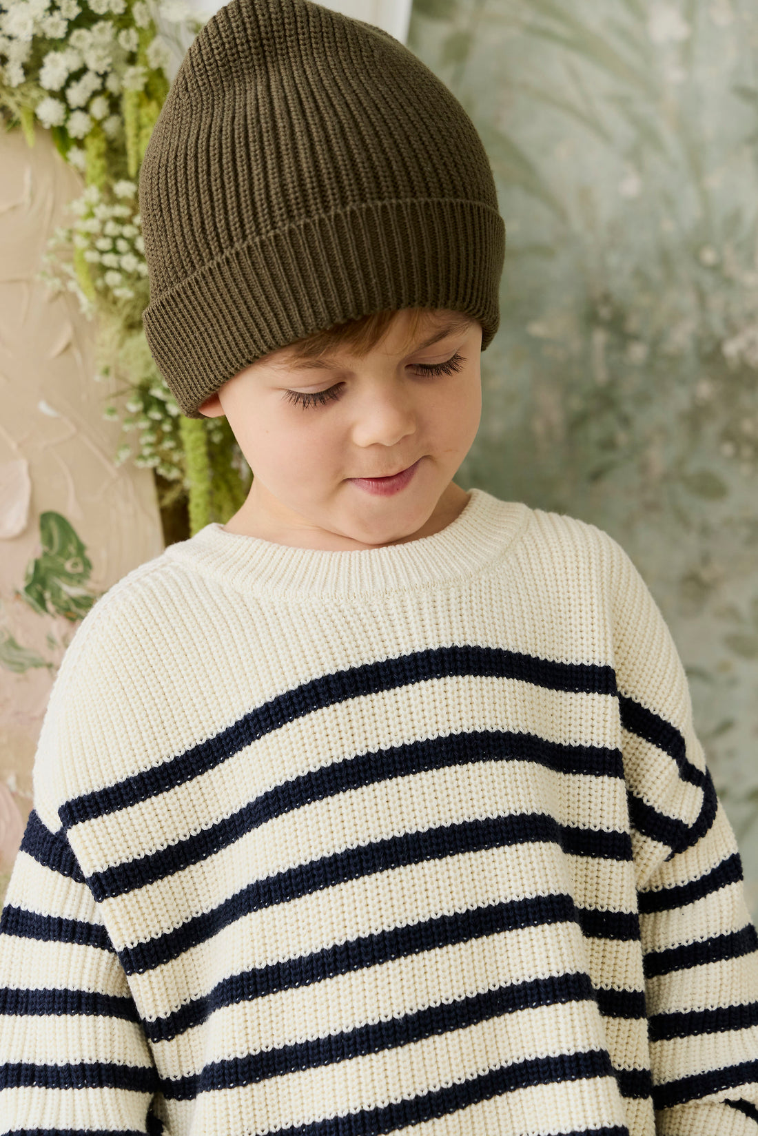 Johan Knit Beanie - Deep Olive Childrens Hat from Jamie Kay NZ