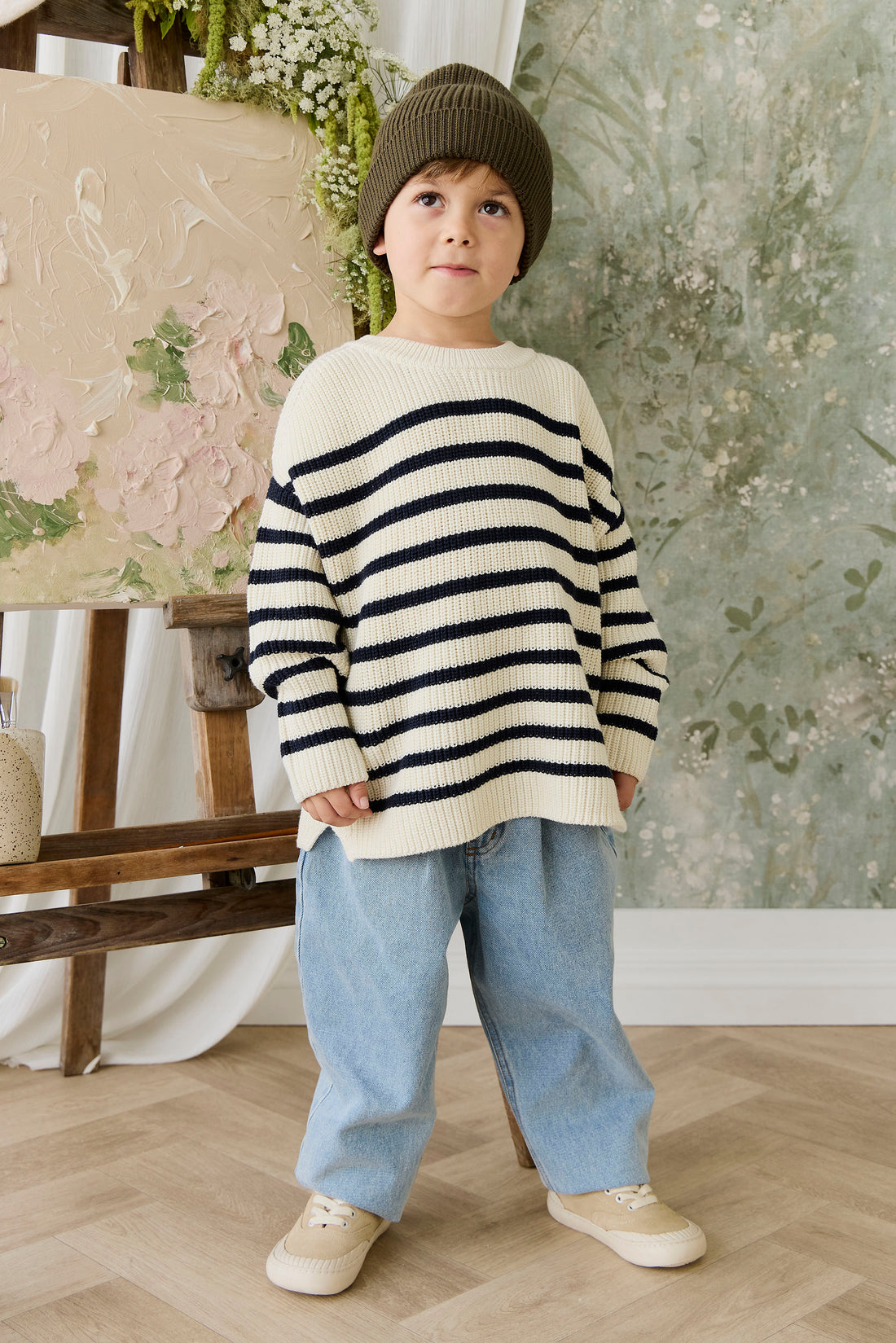Johan Knit Beanie - Deep Olive Childrens Hat from Jamie Kay NZ