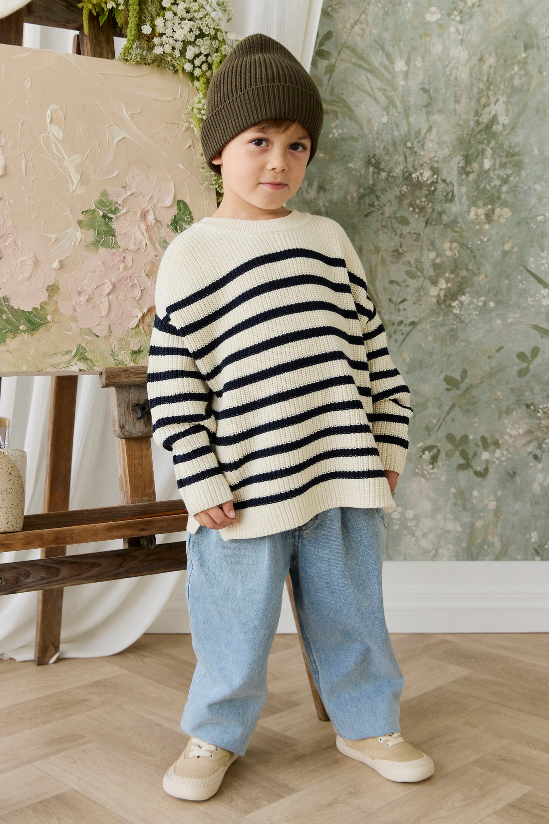 Lawrence Knit Jumper - Lawrence Stripe Cloud/Eclipse Childrens Jumper from Jamie Kay NZ