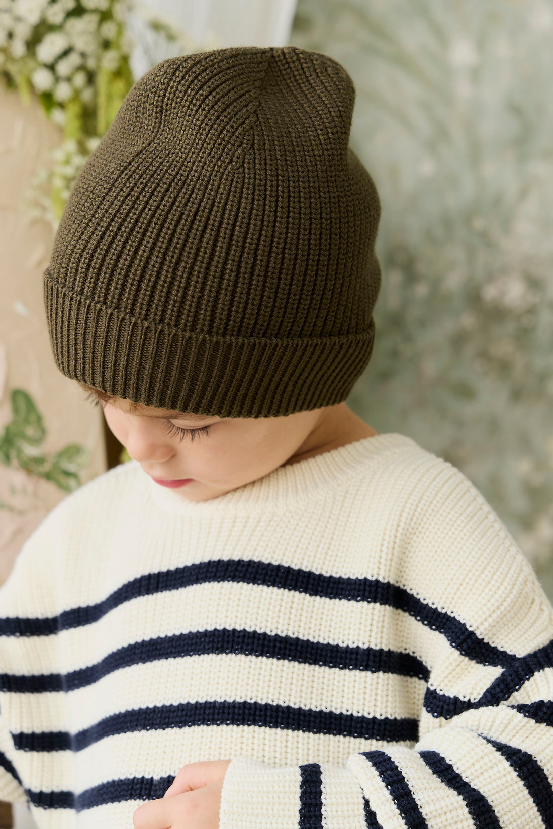 Johan Knit Beanie - Deep Olive Childrens Hat from Jamie Kay NZ