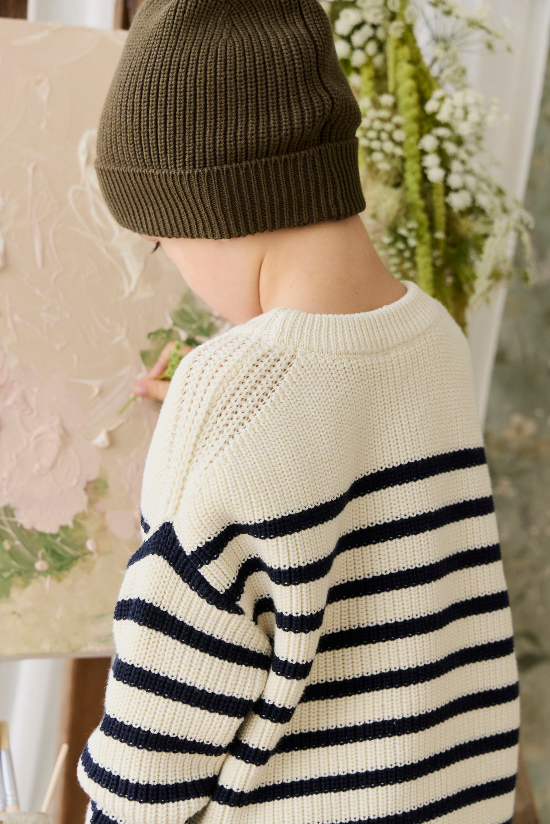 Lawrence Knit Jumper - Lawrence Stripe Cloud/Eclipse Childrens Jumper from Jamie Kay NZ