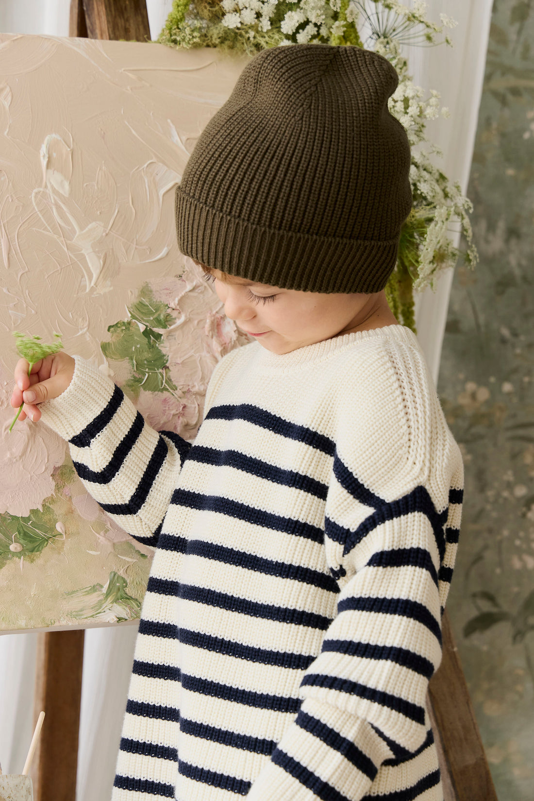 Lawrence Knit Jumper - Lawrence Stripe Cloud/Eclipse Childrens Jumper from Jamie Kay NZ