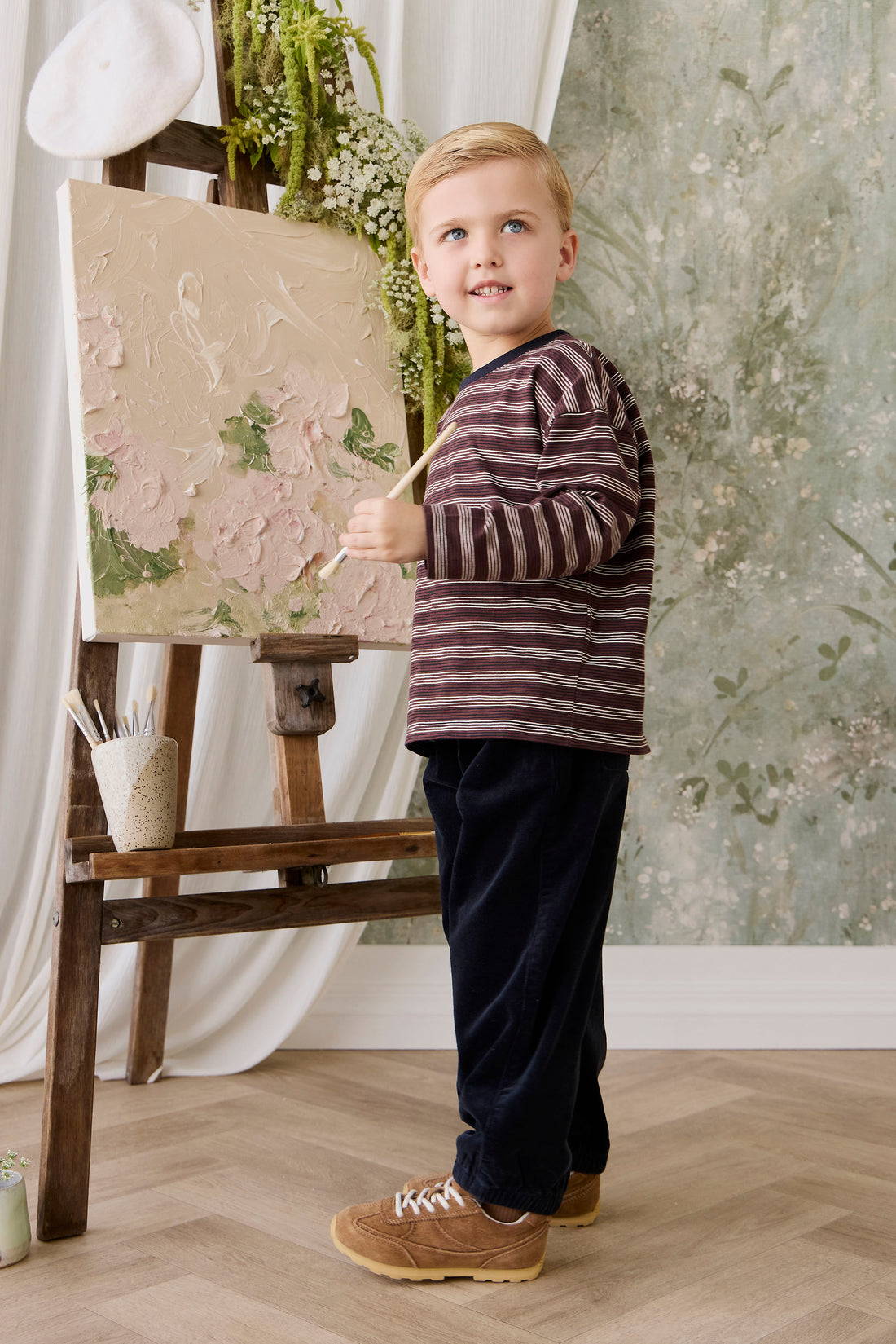 Slub Cotton Iver Long Sleeve Tee - Regal Stripe Childrens Top from Jamie Kay NZ
