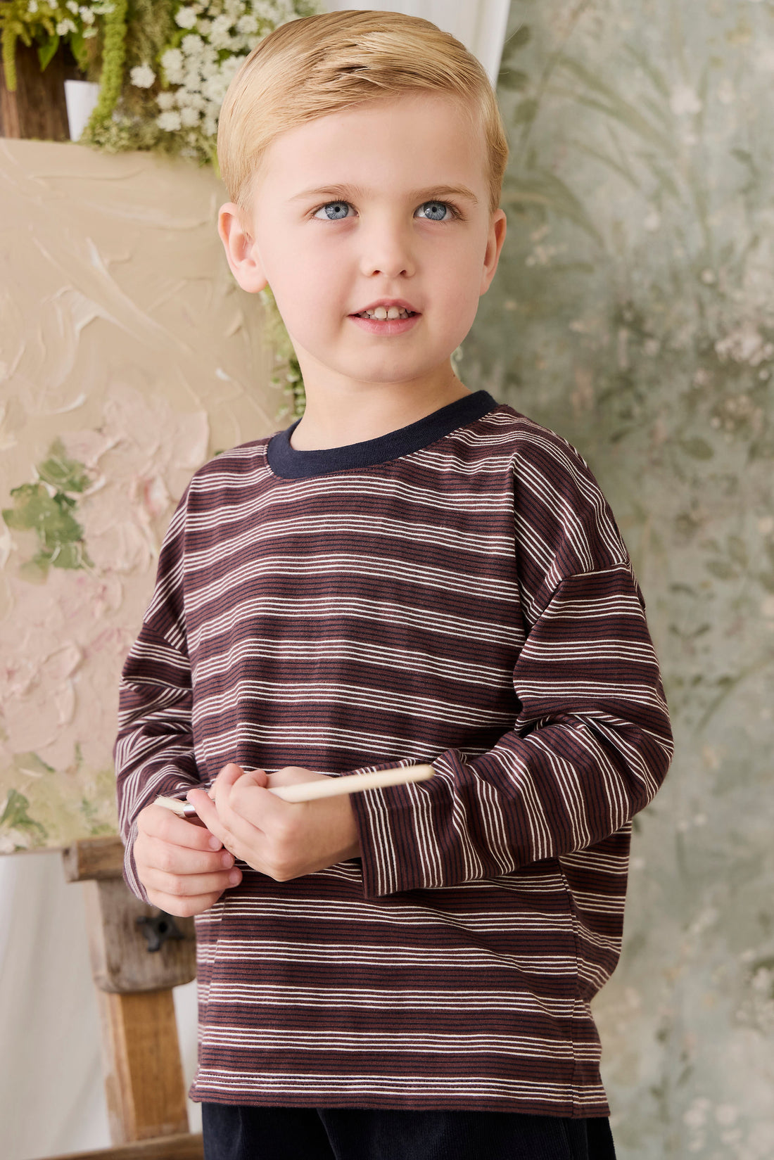 Slub Cotton Iver Long Sleeve Tee - Regal Stripe Childrens Top from Jamie Kay NZ