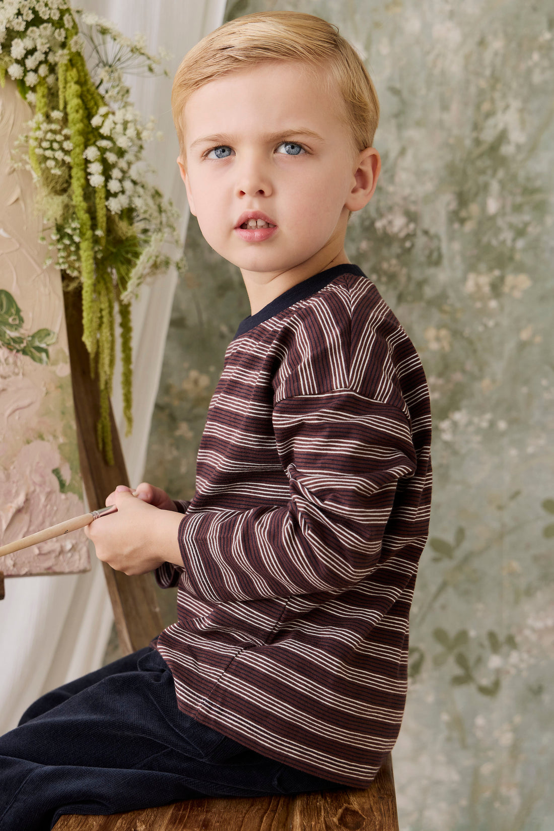 Slub Cotton Iver Long Sleeve Tee - Regal Stripe Childrens Top from Jamie Kay NZ