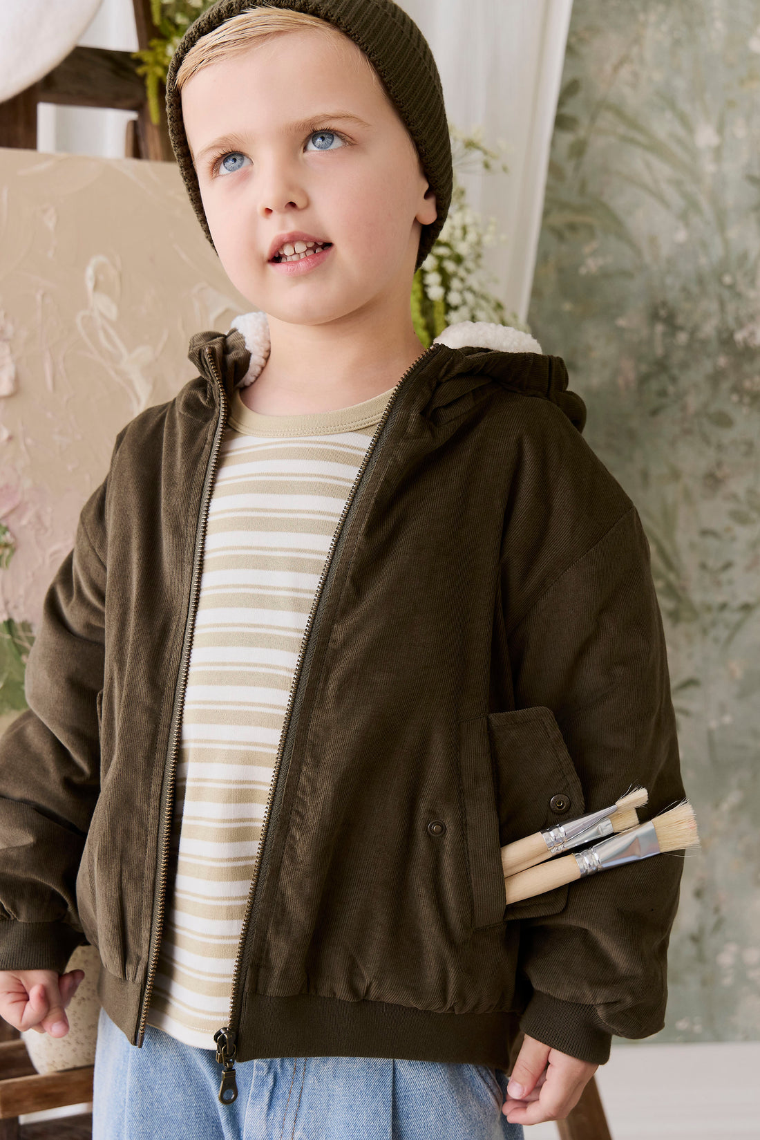 Alastair Jacket - Deep Olive Childrens Jacket from Jamie Kay NZ