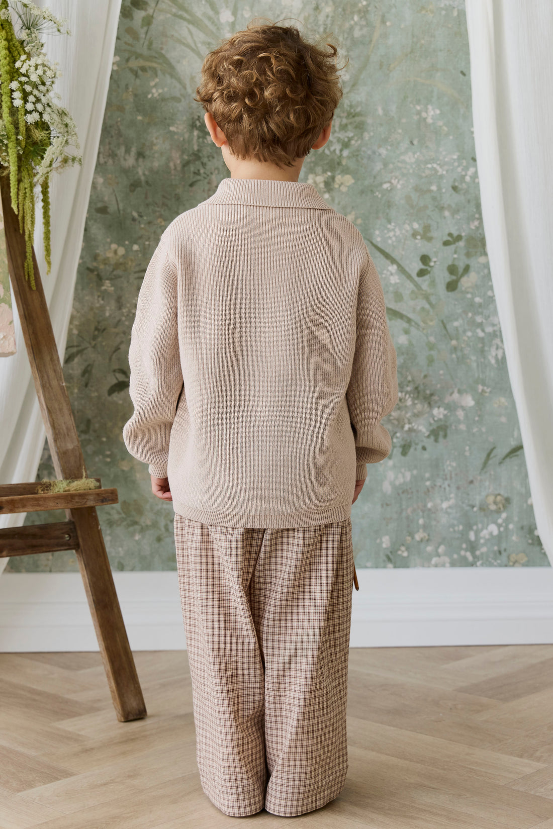 Organic Cotton Kenji Pant - Cabin Check Cocoa Childrens Pant from Jamie Kay NZ