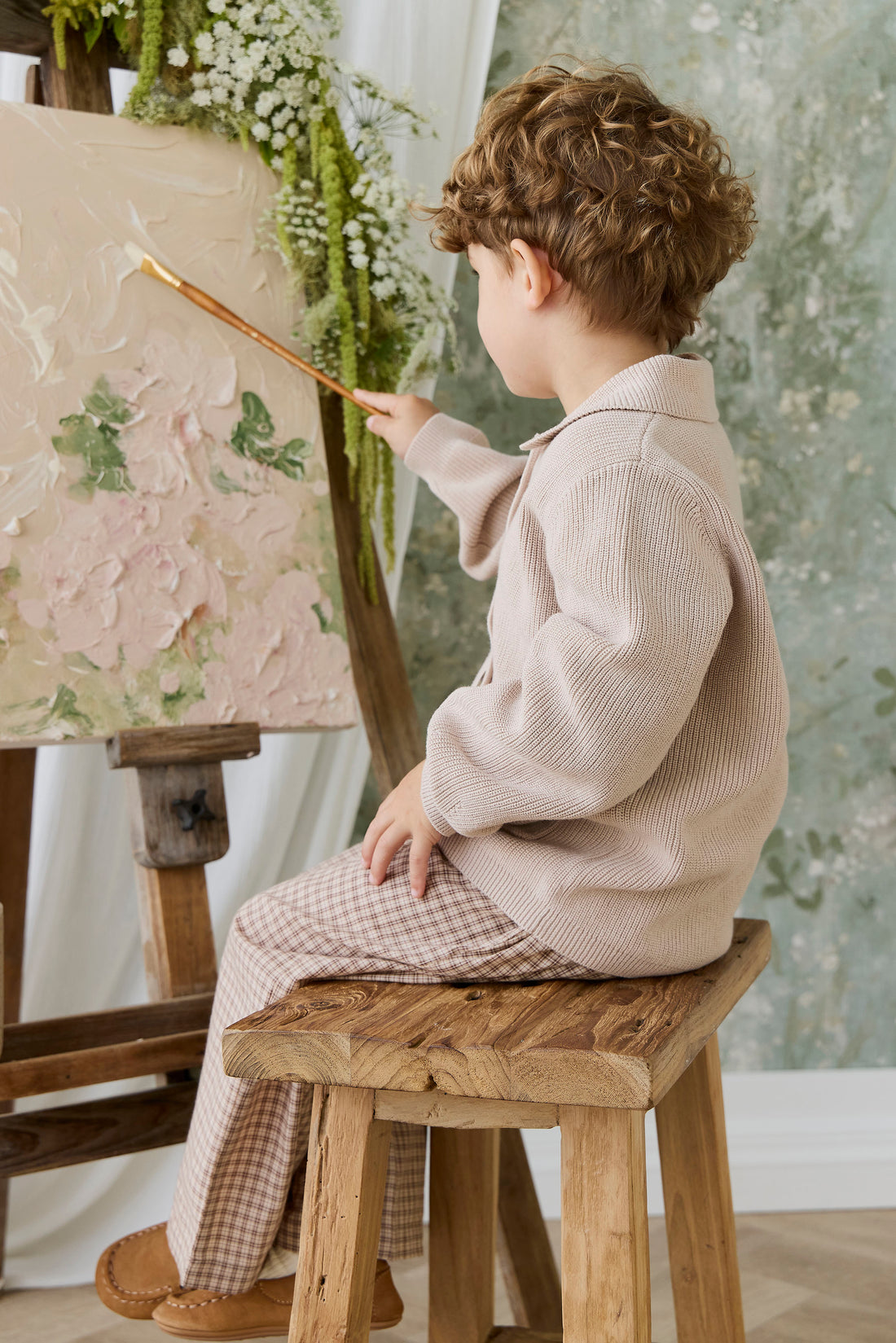 Organic Cotton Kenji Pant - Cabin Check Cocoa Childrens Pant from Jamie Kay NZ