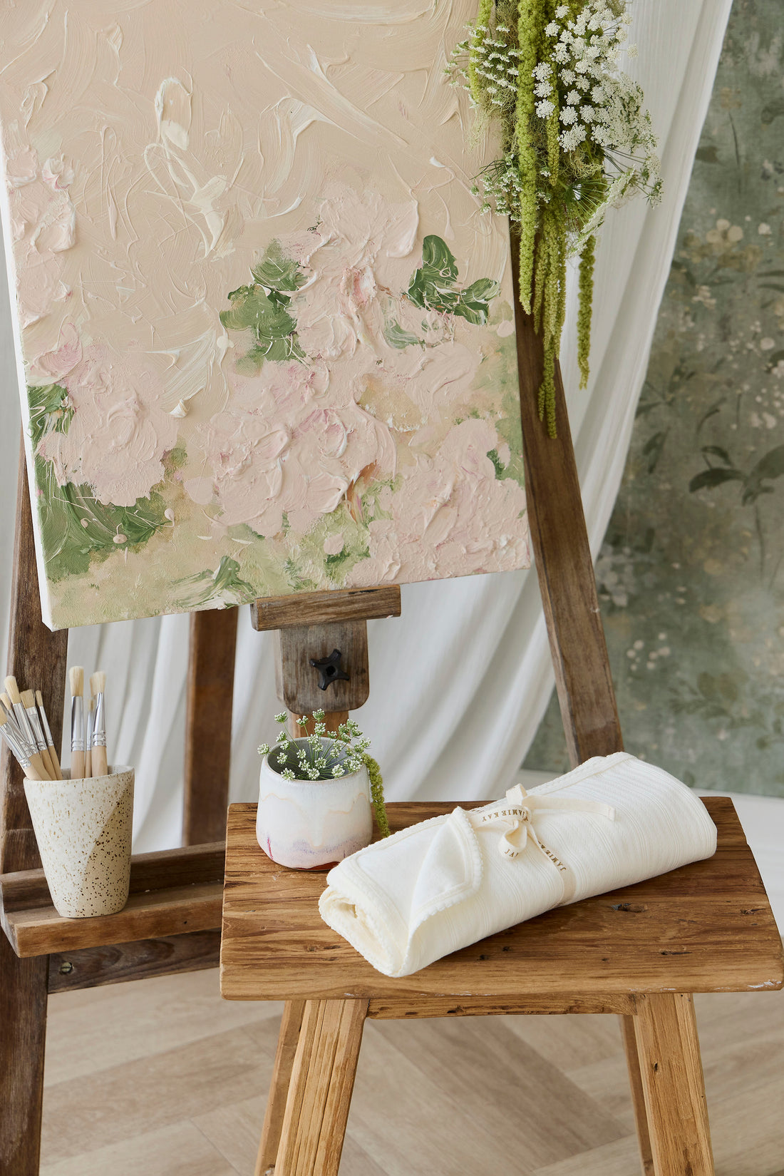 Organic Cotton Pointelle Murphy Wrap - Parchment Childrens Blanket from Jamie Kay NZ