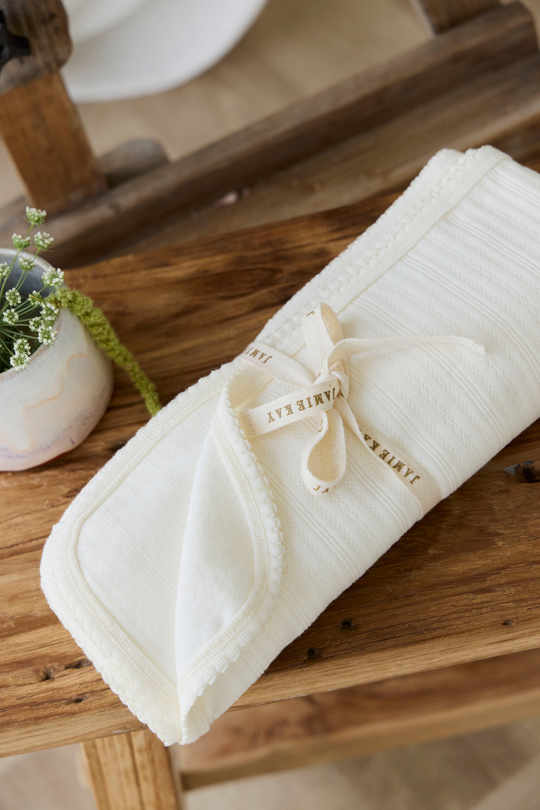 Organic Cotton Pointelle Murphy Wrap - Parchment Childrens Blanket from Jamie Kay NZ