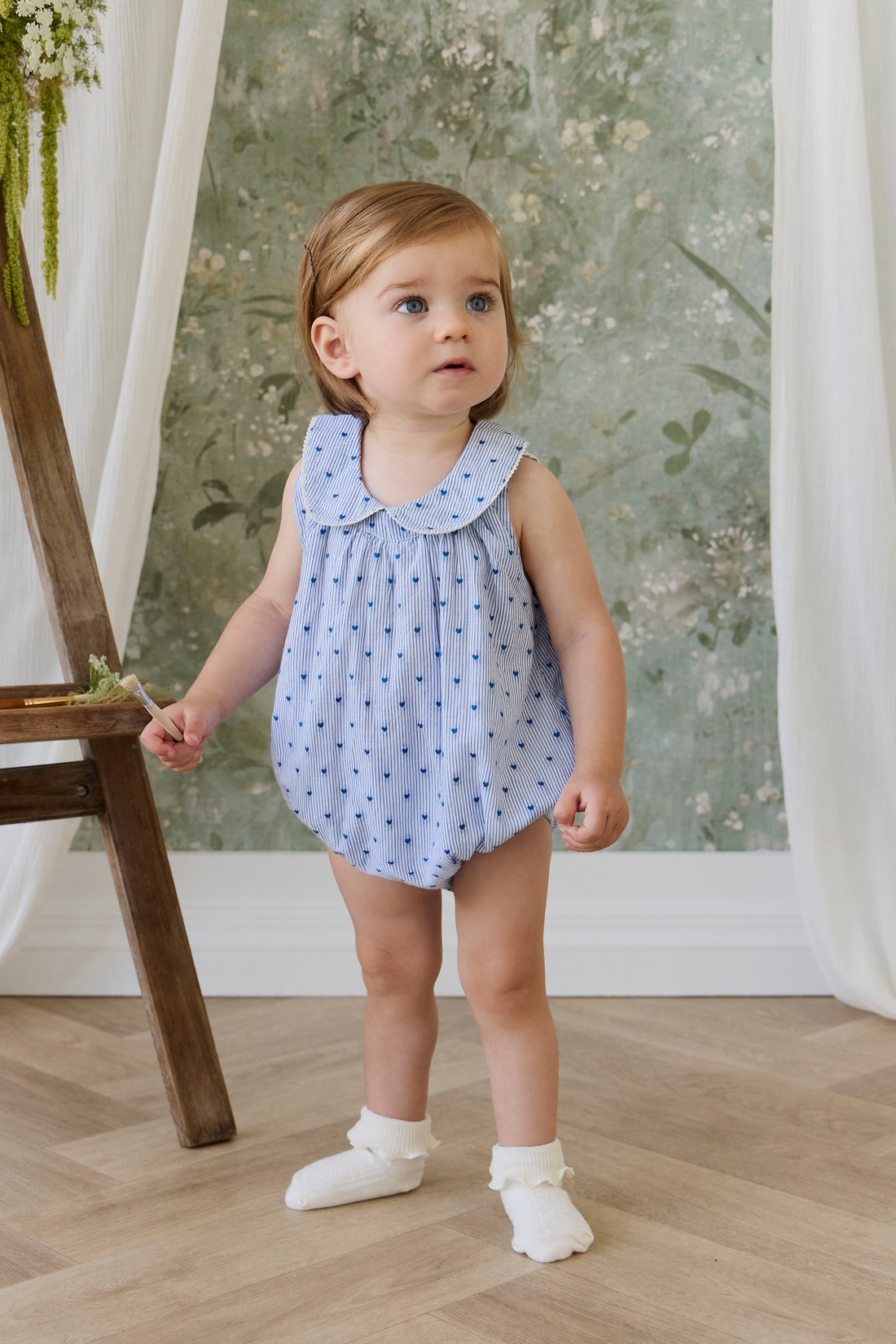 Organic Cotton Wisteria Playsuit - Mon Amour Stripe Indigo Childrens Playsuit from Jamie Kay NZ