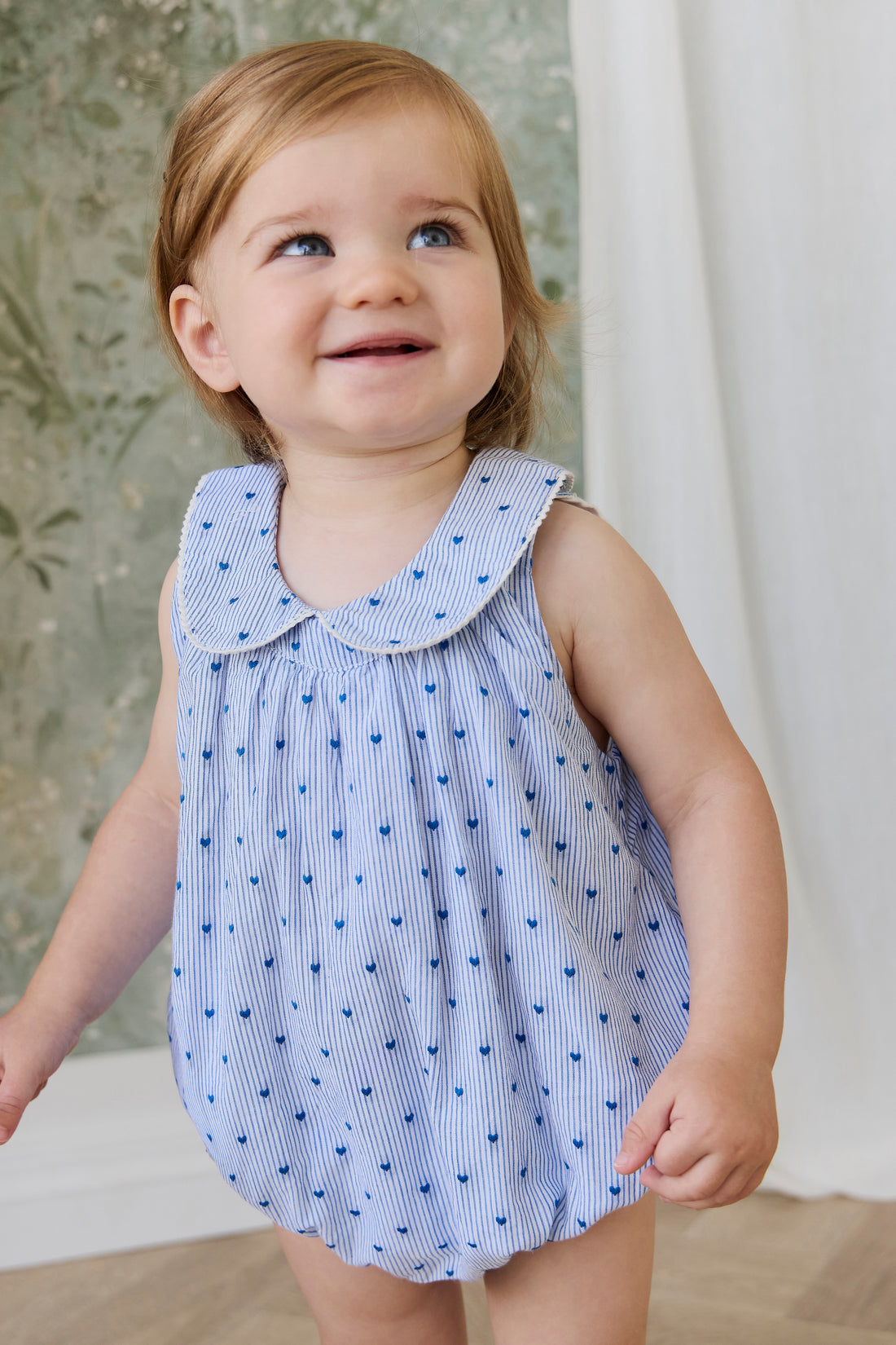 Organic Cotton Wisteria Playsuit - Mon Amour Stripe Indigo Childrens Playsuit from Jamie Kay NZ