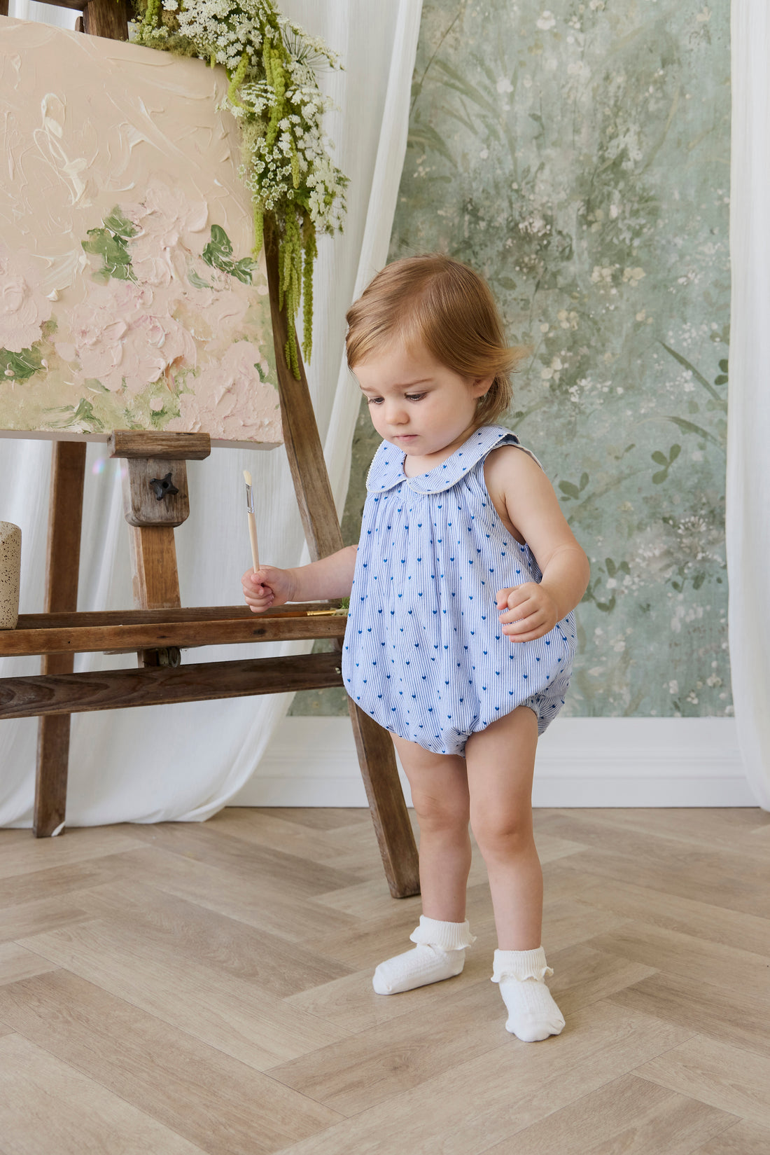 Organic Cotton Wisteria Playsuit - Mon Amour Stripe Indigo Childrens Playsuit from Jamie Kay NZ