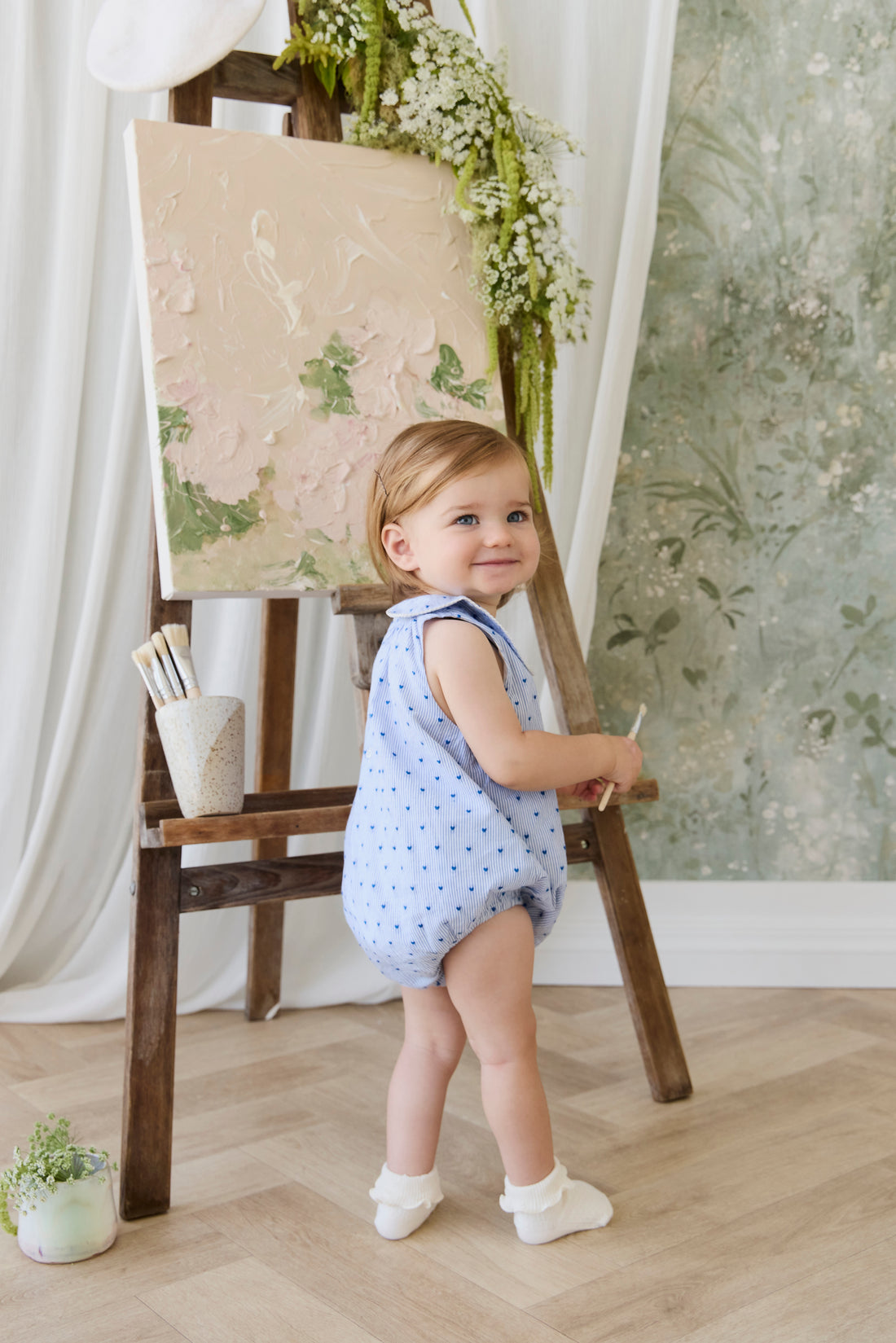 Organic Cotton Wisteria Playsuit - Mon Amour Stripe Indigo Childrens Playsuit from Jamie Kay NZ