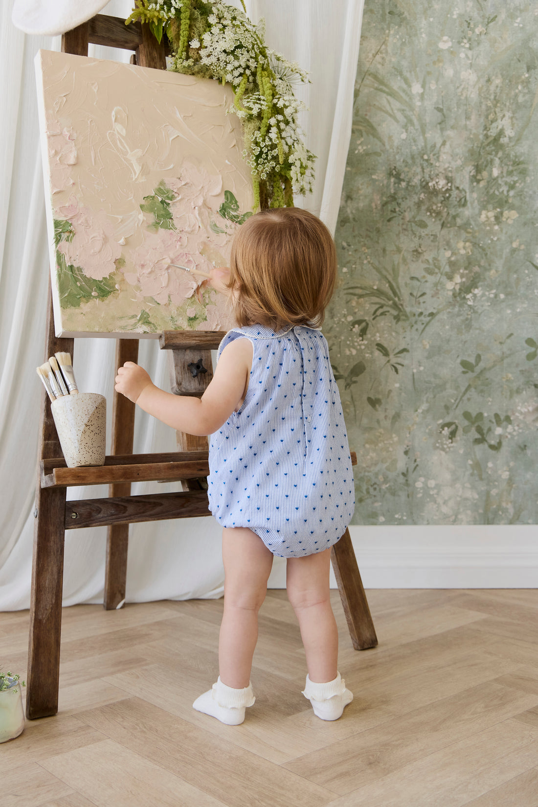 Organic Cotton Wisteria Playsuit - Mon Amour Stripe Indigo Childrens Playsuit from Jamie Kay NZ