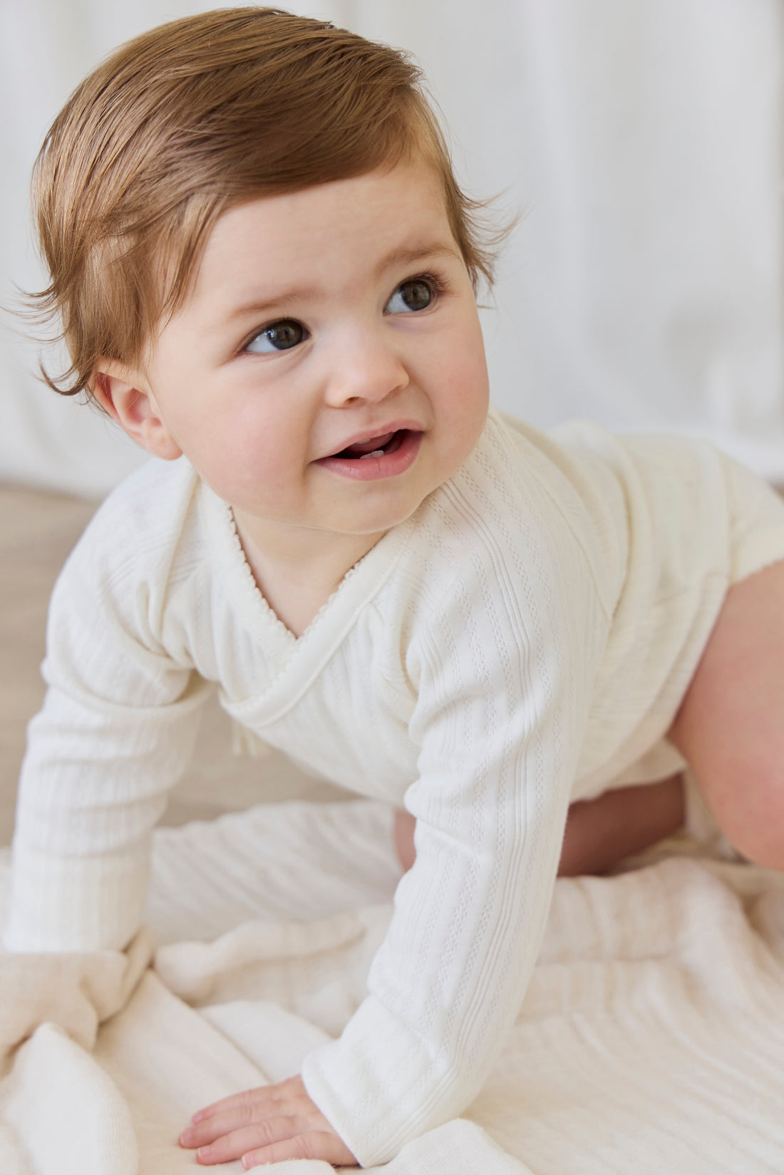 Organic Cotton Pointelle Marina Bodysuit - Parchment Childrens Bodysuit from Jamie Kay NZ