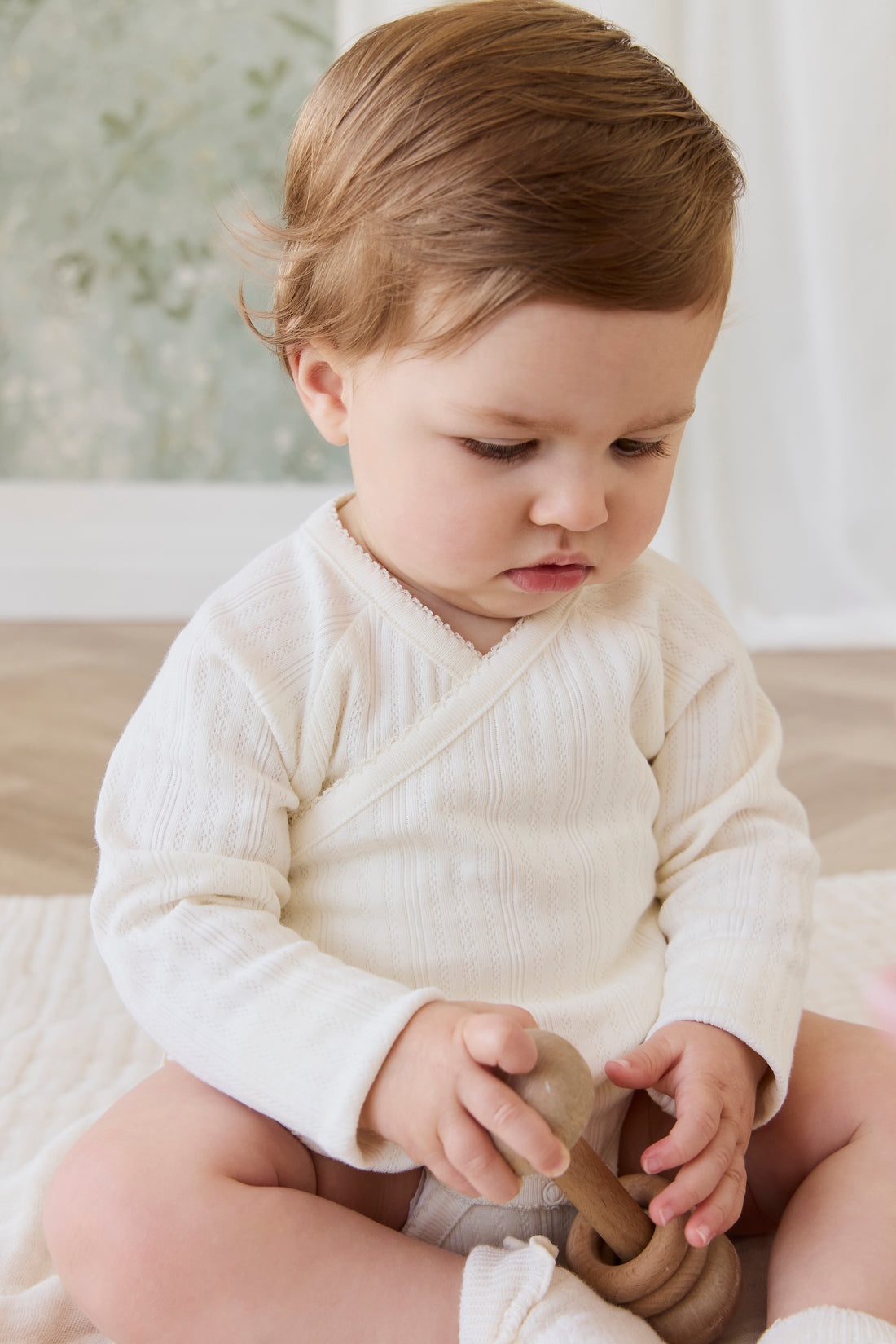 Organic Cotton Pointelle Marina Bodysuit - Parchment Childrens Bodysuit from Jamie Kay NZ
