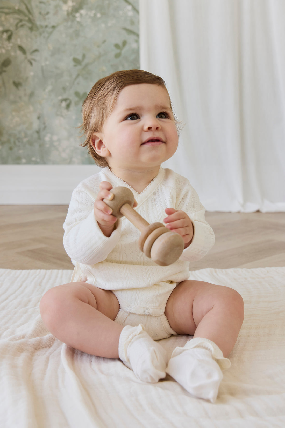 Organic Cotton Pointelle Marina Bodysuit - Parchment Childrens Bodysuit from Jamie Kay NZ