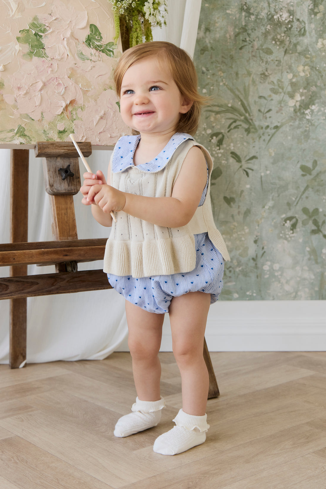 Organic Cotton Wisteria Playsuit - Mon Amour Stripe Indigo Childrens Playsuit from Jamie Kay NZ