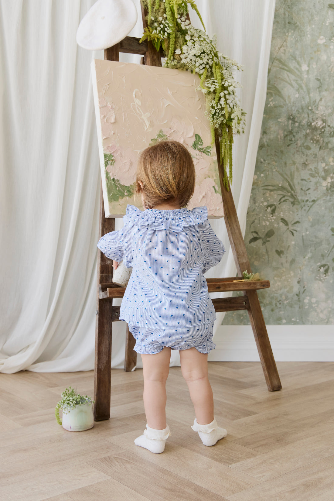 Organic Cotton Frill Bloomer - Mon Amour Stripe Indigo Childrens Bloomer from Jamie Kay NZ