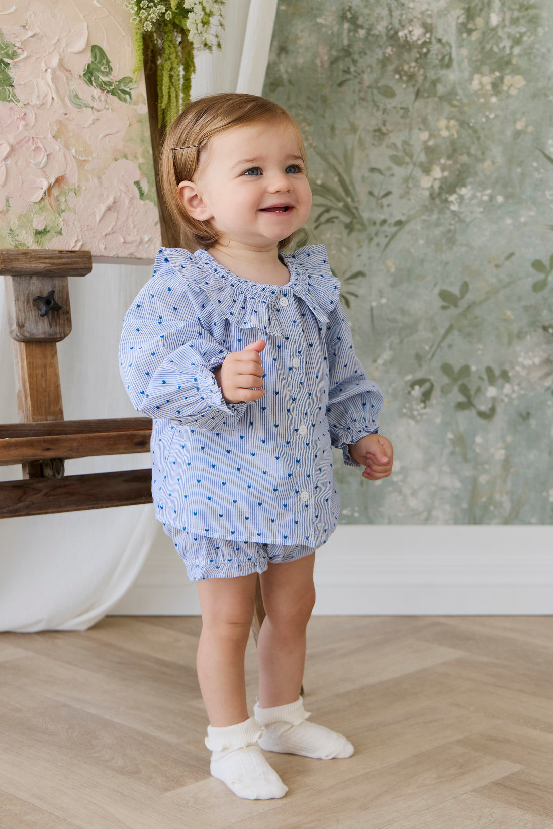 Organic Cotton Frill Bloomer - Mon Amour Stripe Indigo Childrens Bloomer from Jamie Kay NZ