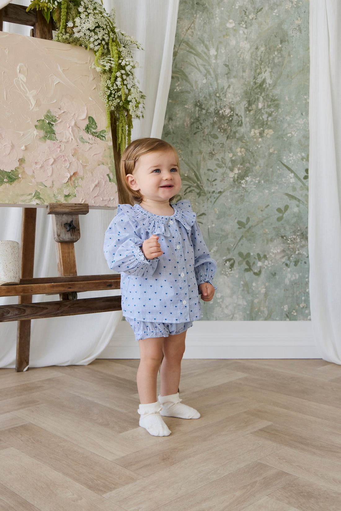Organic Cotton Frill Bloomer - Mon Amour Stripe Indigo Childrens Bloomer from Jamie Kay NZ