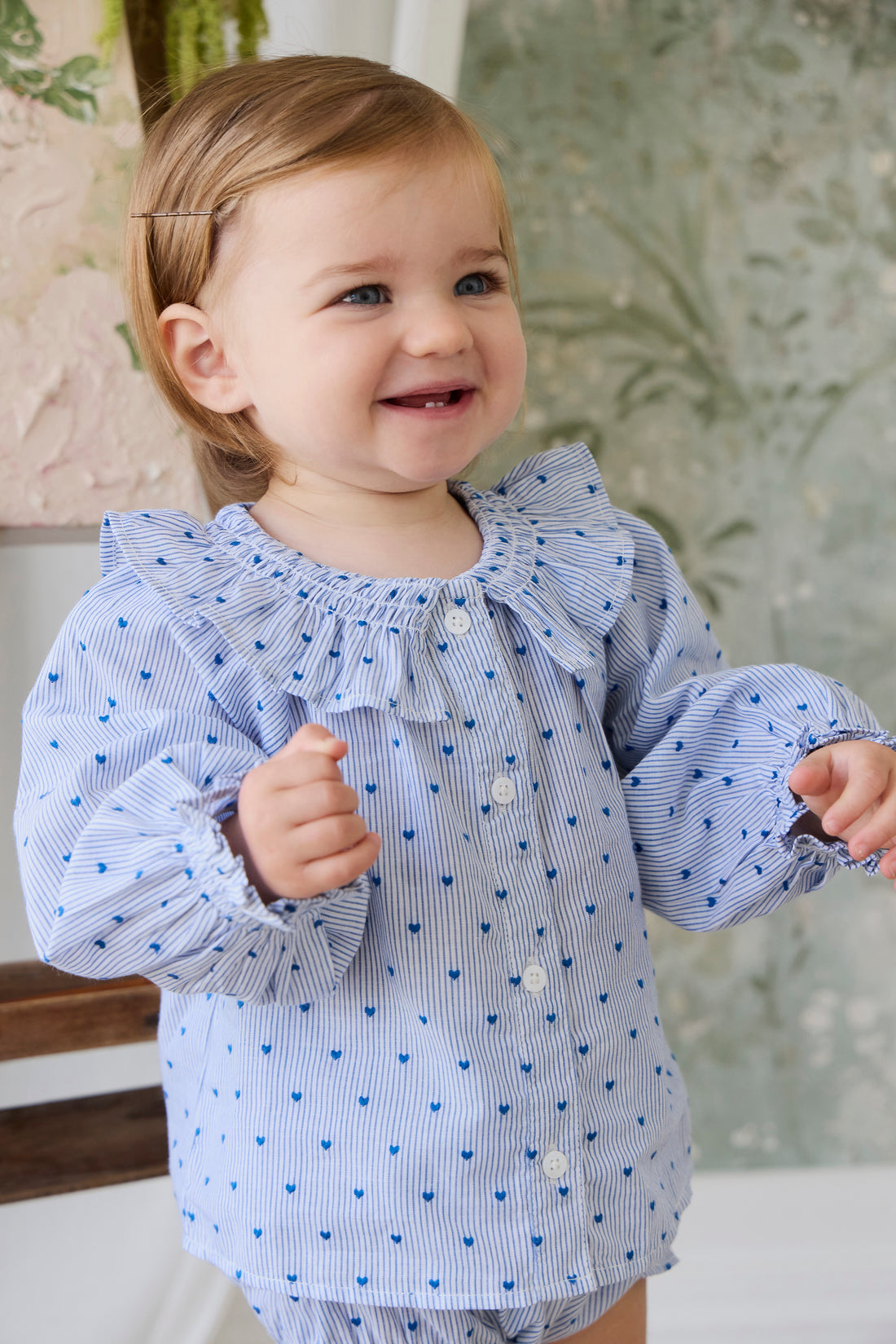 Organic Cotton Bellamy Blouse - Mon Amour Stripe Indigo Childrens Top from Jamie Kay NZ