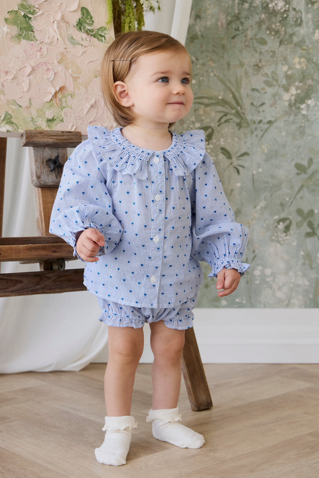 Organic Cotton Bellamy Blouse - Mon Amour Stripe Indigo Childrens Top from Jamie Kay NZ