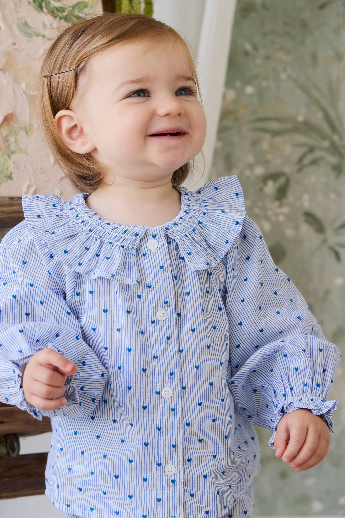 Organic Cotton Bellamy Blouse - Mon Amour Stripe Indigo Childrens Top from Jamie Kay NZ