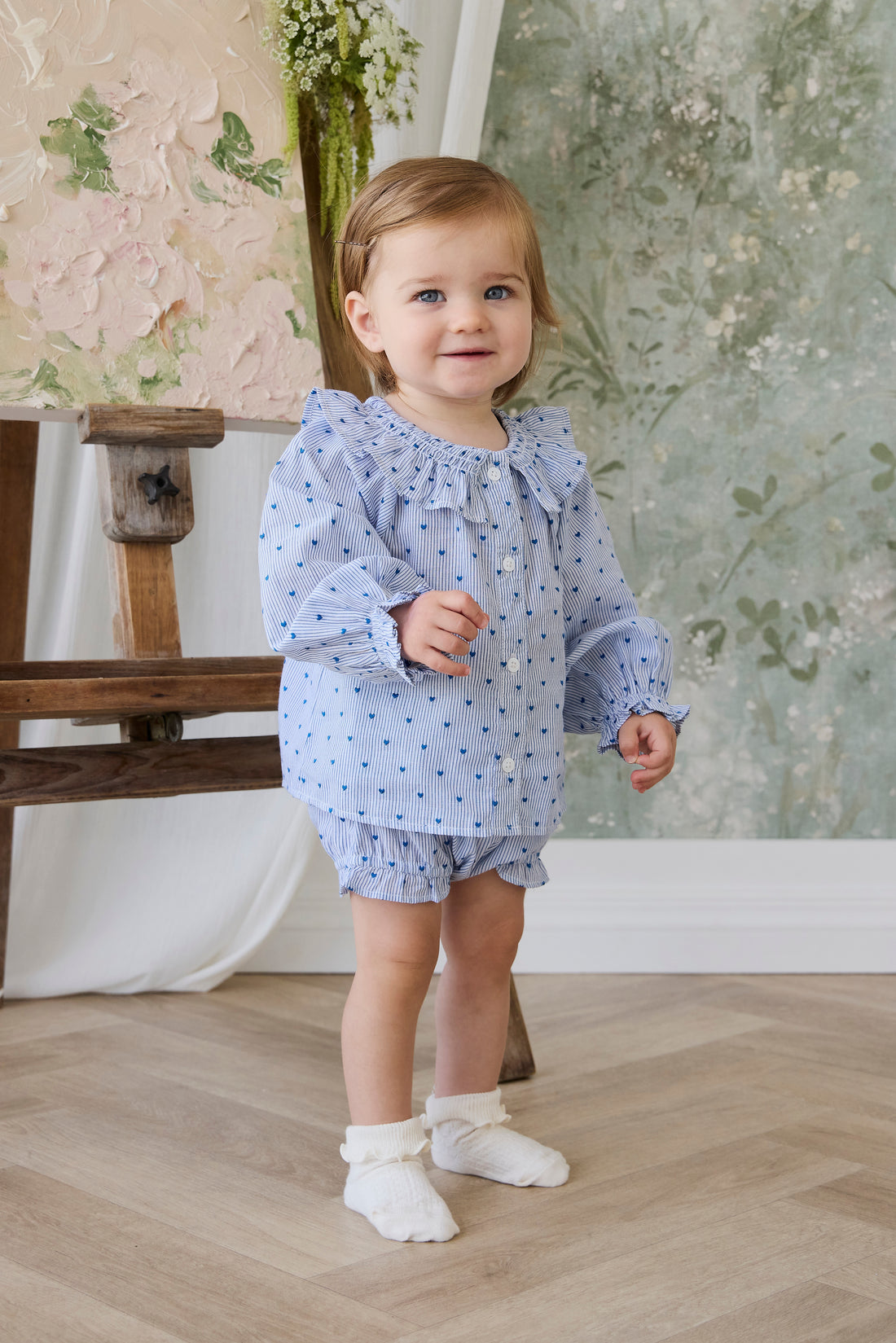 Organic Cotton Bellamy Blouse - Mon Amour Stripe Indigo Childrens Top from Jamie Kay NZ