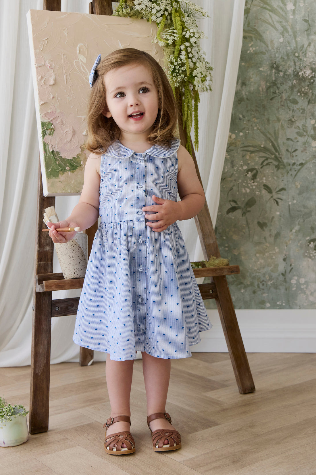 Organic Cotton Wisteria Dress - Mon Amour Stripe Indigo Childrens Dress from Jamie Kay NZ