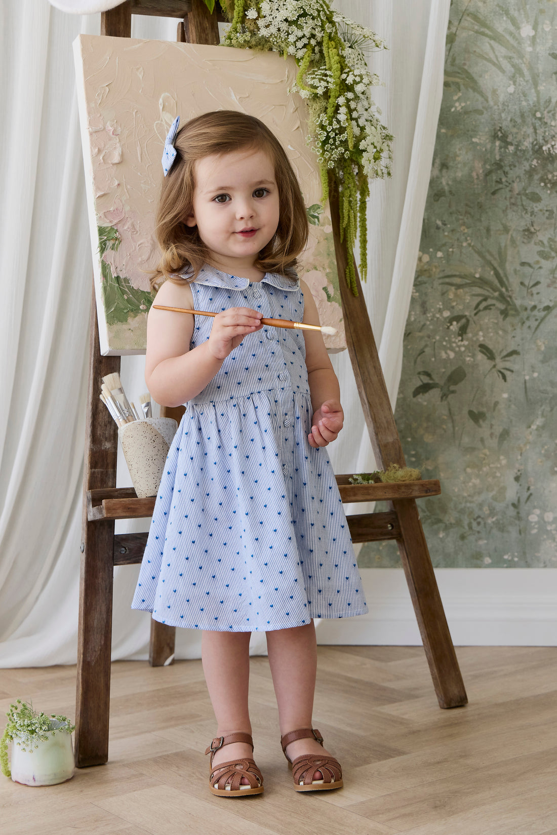 Organic Cotton Wisteria Dress - Mon Amour Stripe Indigo Childrens Dress from Jamie Kay NZ
